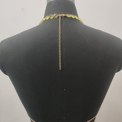 Metal chain plastic crystal halter backless crop top