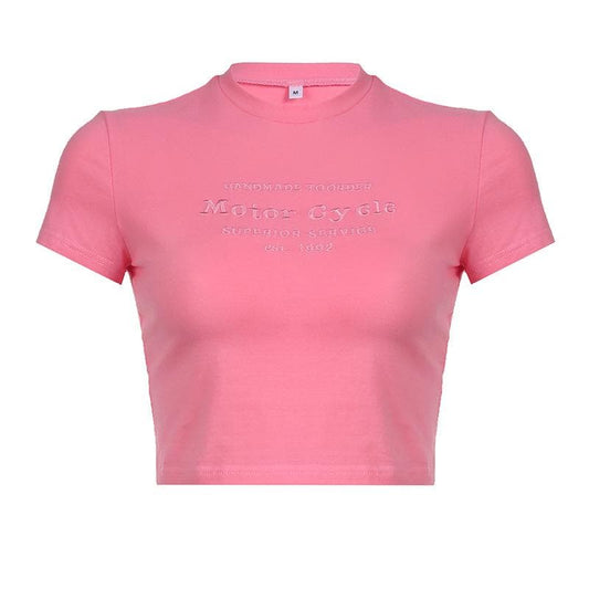 Short sleeve letter embroidery crop top