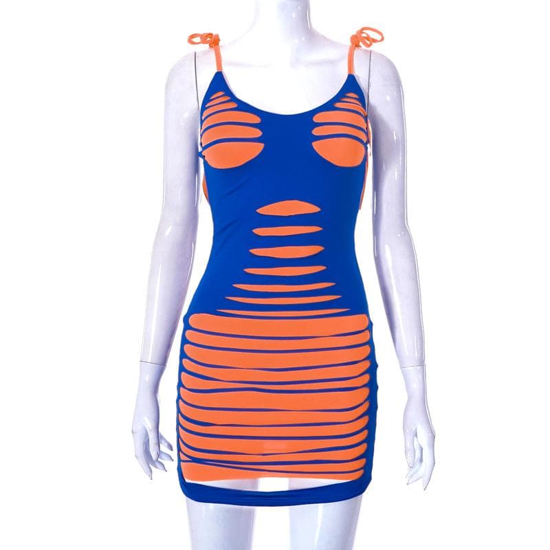 Skeleton Print Halter Neck Sleeveless Bodycon Mini Dress