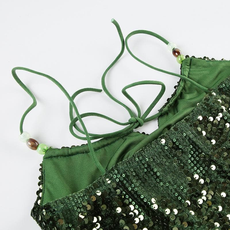 U neck glitter knotted beaded cami top