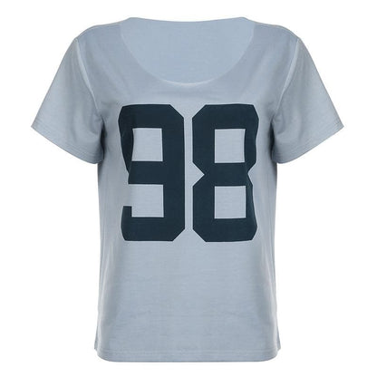 Short sleeve round neck "98" print top