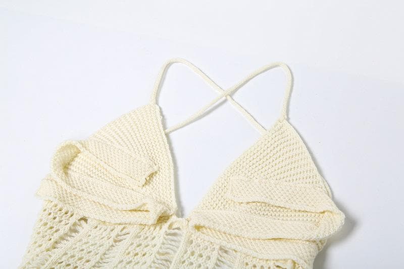 V neck knitted hollow out lace up cut out maxi dress