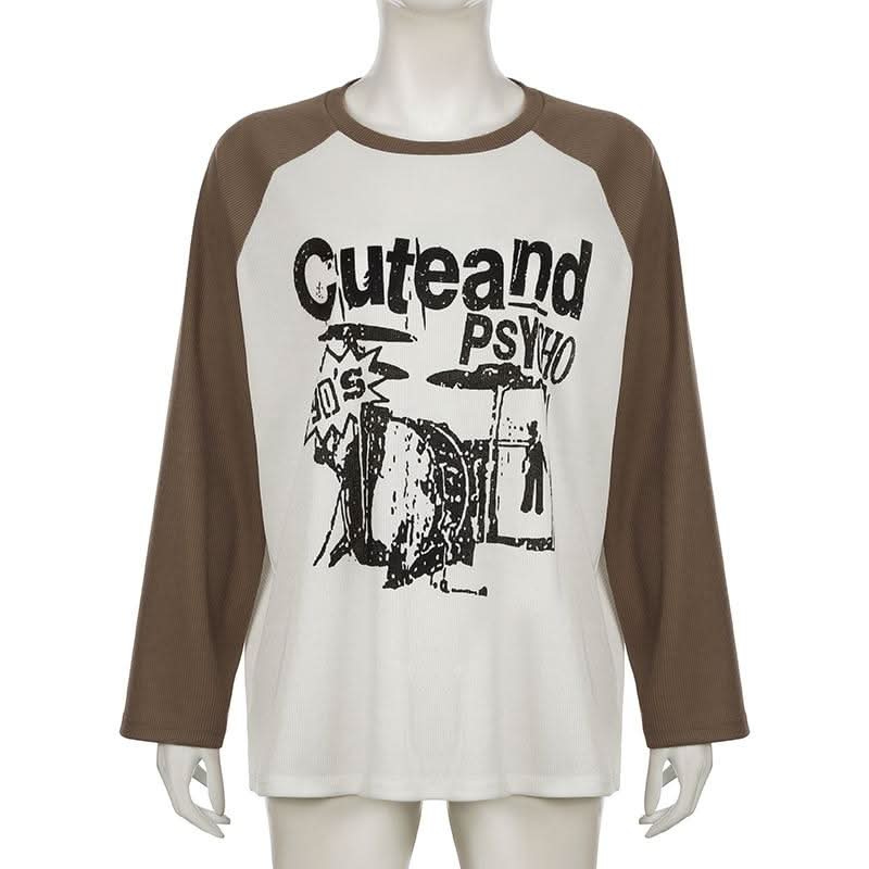 Crewneck long sleeve contrast letter print top