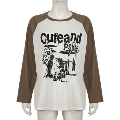 Crewneck long sleeve contrast letter print top