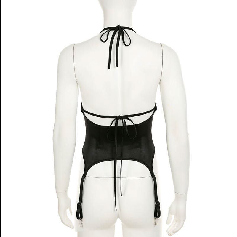Halter self tie v neck backless solid top
