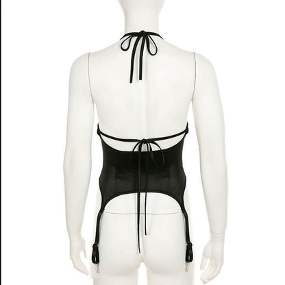 Halter self tie v neck backless solid top