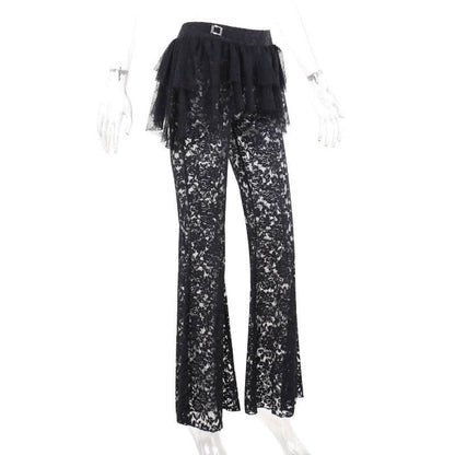 Ruffle lace buckle irregular medium rise pant