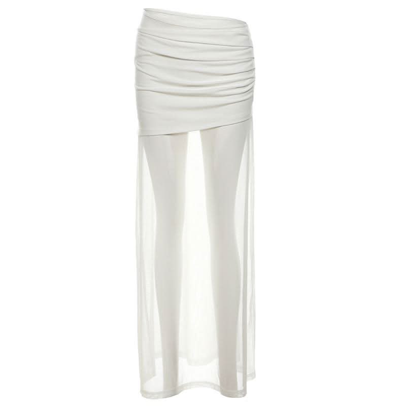 Ruched mesh solid maxi dress