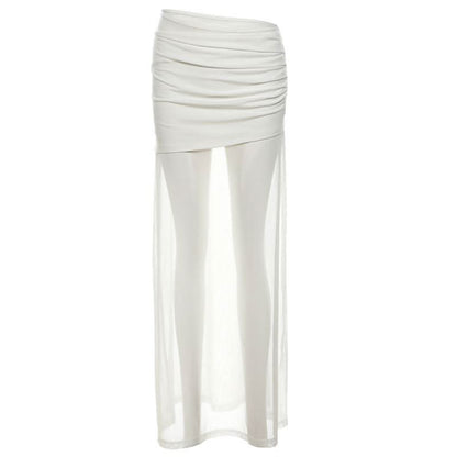 Ruched mesh solid maxi dress