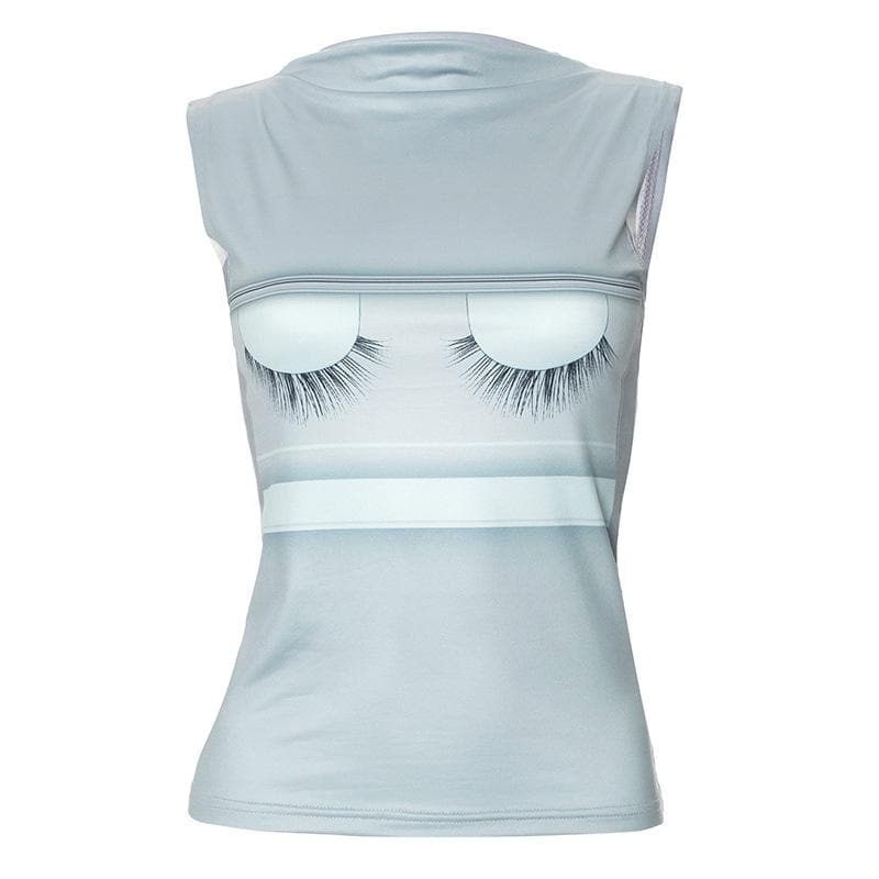 Eyelash print crewneck sleeveless top