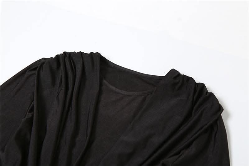 Knotted slit solid long sleeve ruched maxi dress-final-sale