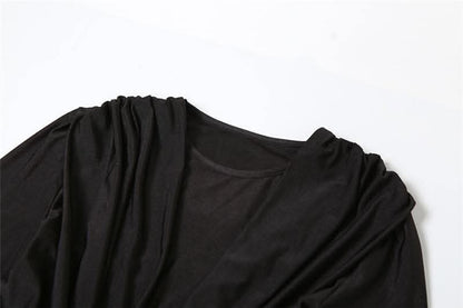 Knotted slit solid long sleeve ruched maxi dress-final-sale