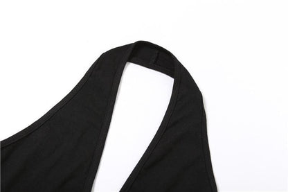Hollow out halter backless solid cross front crop cut out top