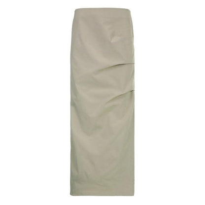 Ruched solid zip-up slit cargo maxi skirt-final-sale