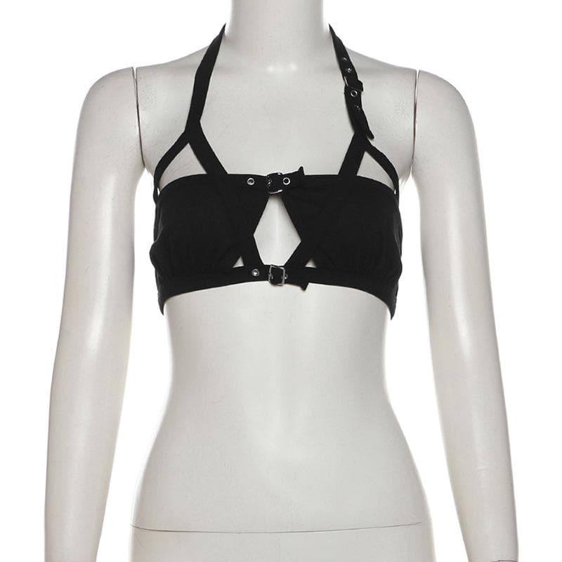 Halter hollow out buckle backless crop cut out top