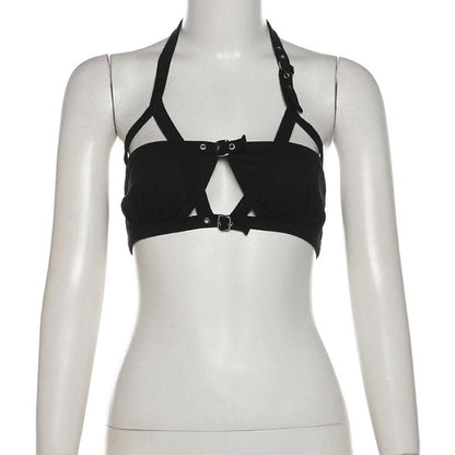 Halter hollow out buckle backless crop cut out top