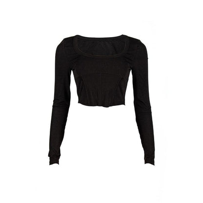 Bustier u neck solid long sleeve crop top