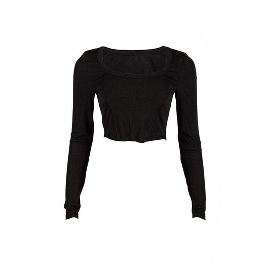 Bustier u neck solid long sleeve crop top