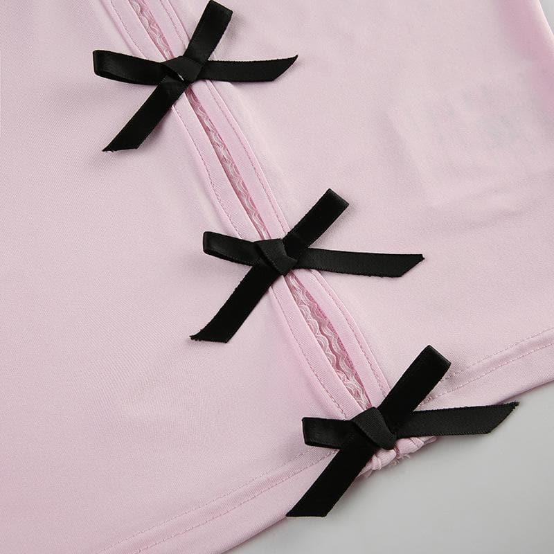 Short puff sleeve hollow out bowknot cut out top