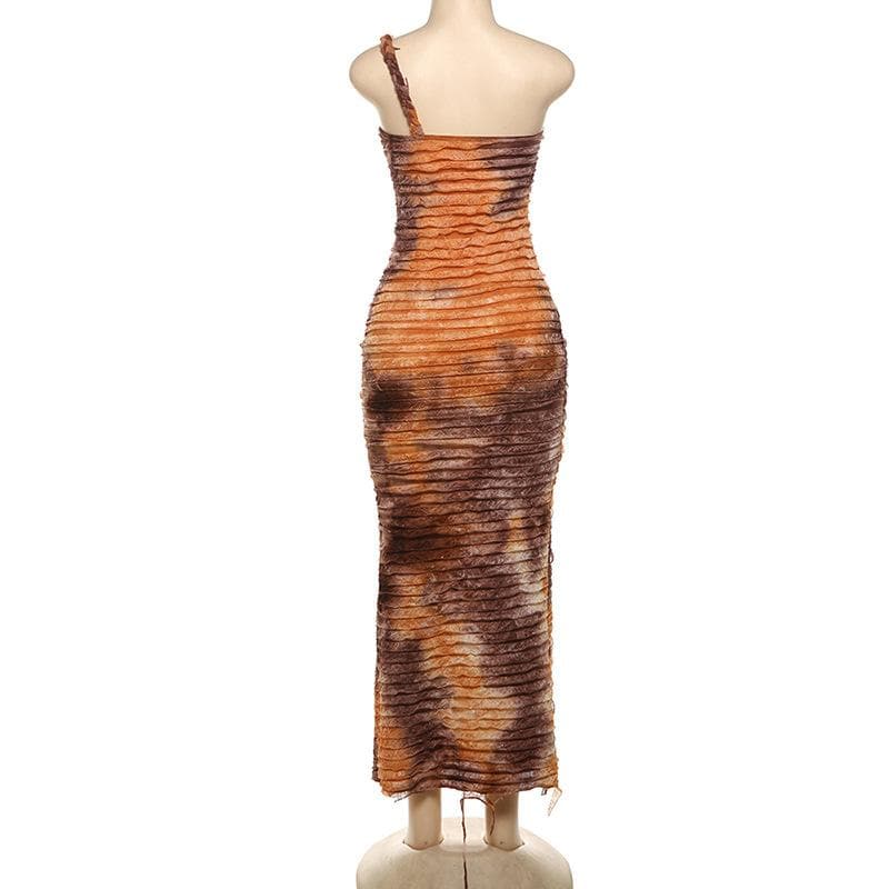 One shoulder textured contrast cami maxi dress