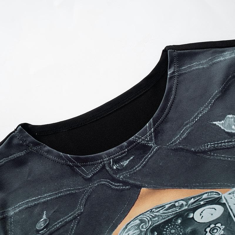 Short sleeve body print crewneck contrast top