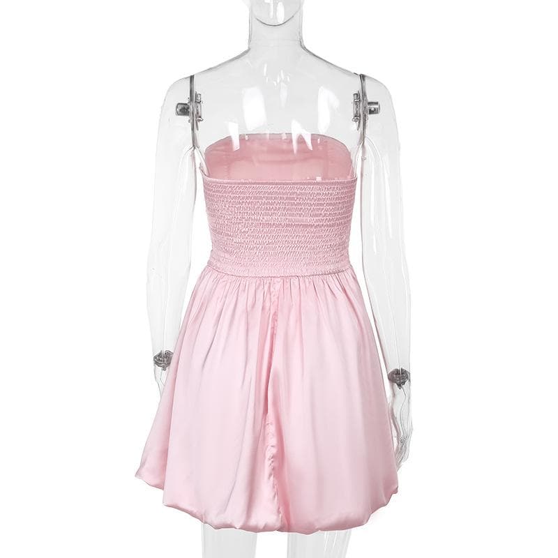 Ruched smocked solid backless tube mini dress