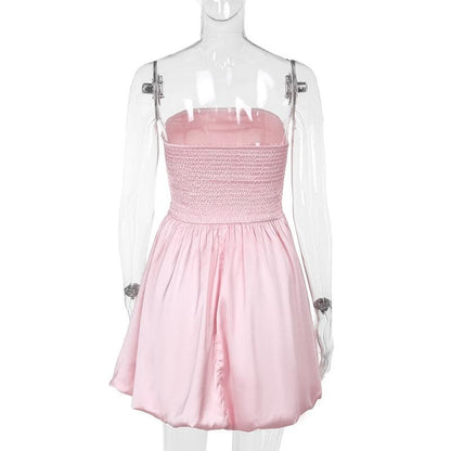 Ruched smocked solid backless tube mini dress