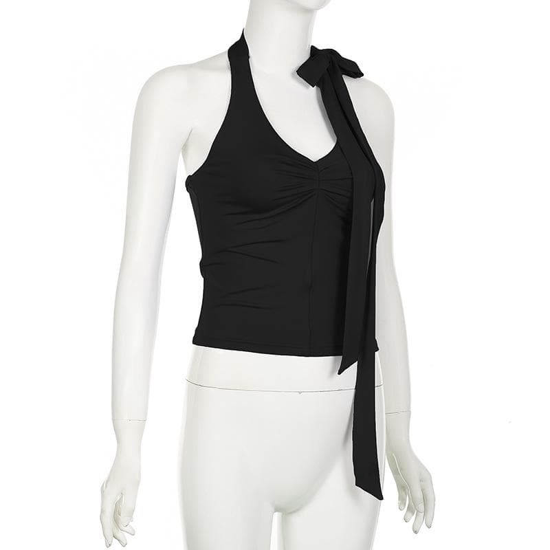 Halter knotted irregular v neck backless top