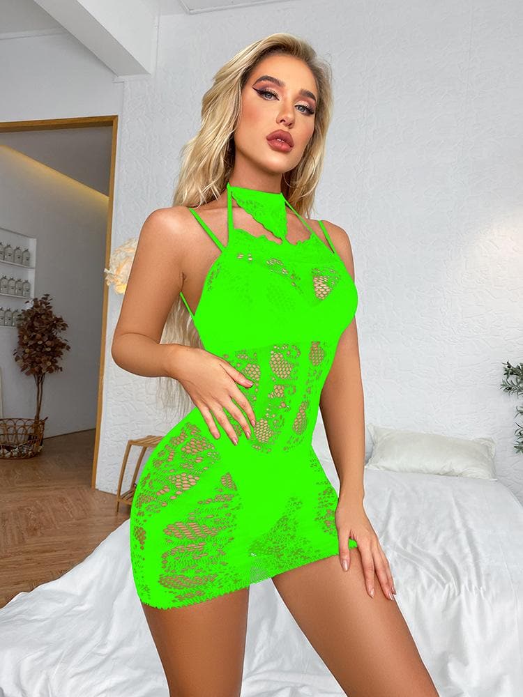 Halter backless lace hollow out cami cut out mini dress