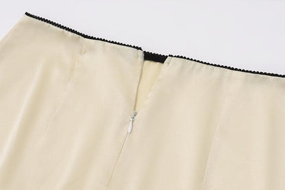 Ruffle knotted zip-up contrast cami maxi skirt set