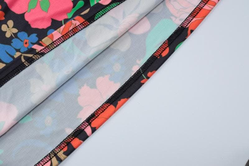 Lace hem sleeveless v neck flower print contrast maxi dress-final-sale