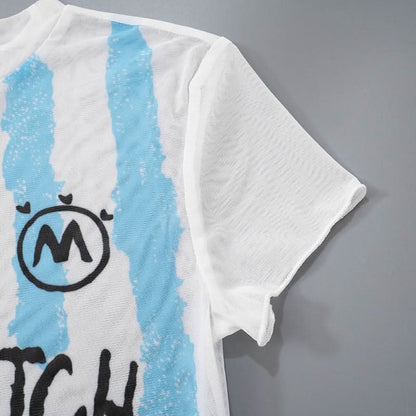 Short sleeve crewneck sheer mesh letter print crop top