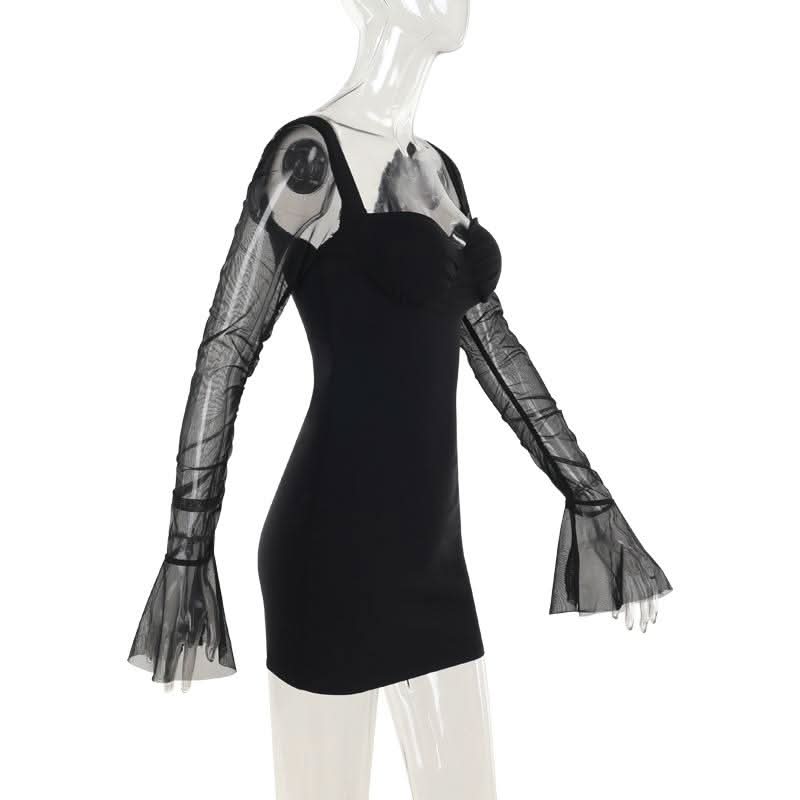 Sweetheart neck long sleeve mesh mini dress