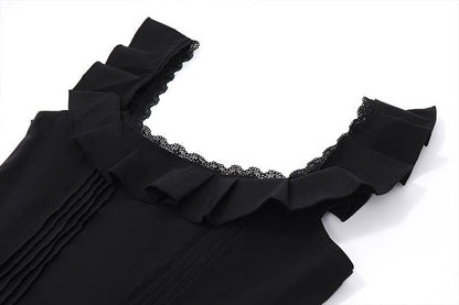 Cap sleeve square neck ruffle pleated solid zip-up mini dress