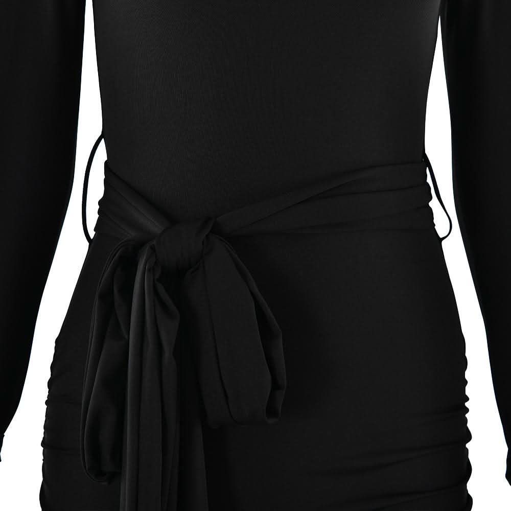Long sleeve bowknot ruched knotted mini dress