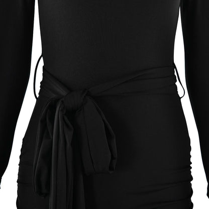 Long sleeve bowknot ruched knotted mini dress