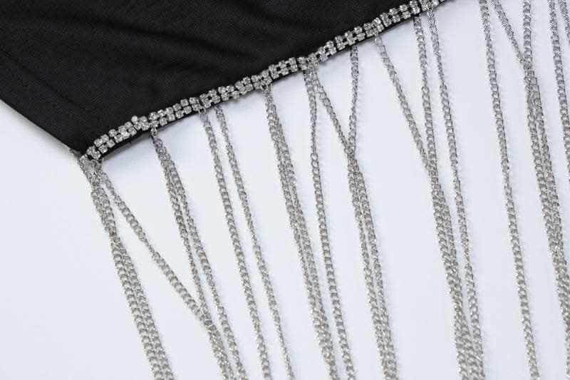 Beaded slit tassels backless patchwork tube mini dress-final-sale