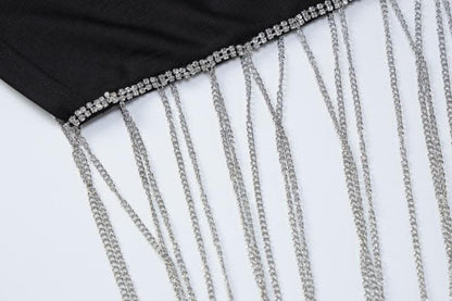 Beaded slit tassels backless patchwork tube mini dress-final-sale