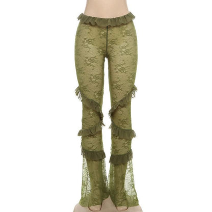 Lace see through ruffle patchwork pant