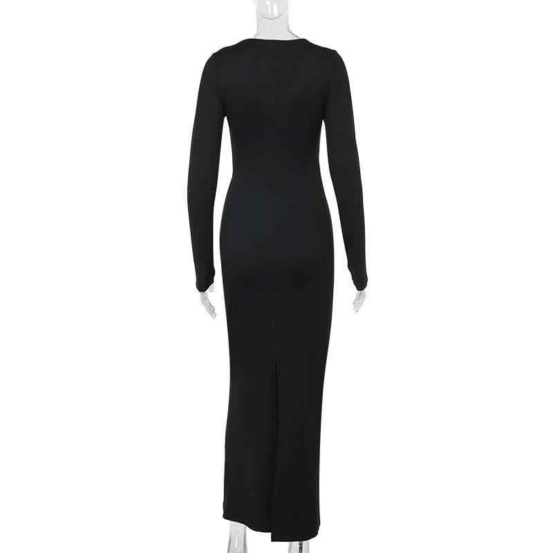 Long sleeve crewneck hollow out cut out maxi dress