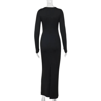Long sleeve crewneck hollow out cut out maxi dress