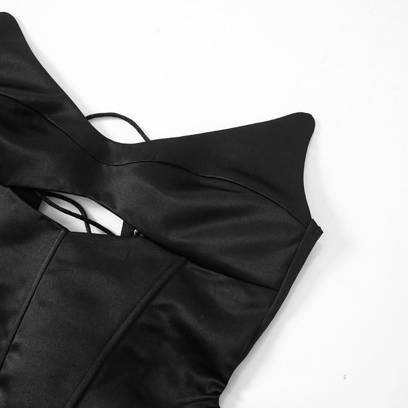 V neck corset lace up hollow out cut out top
