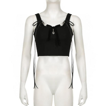 Bowknot ribbon heart applique ribbed crop top