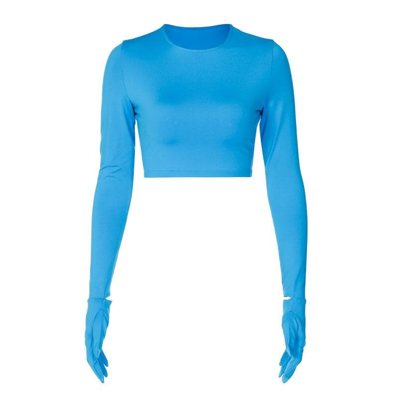Gloves long sleeve crewneck solid crop top