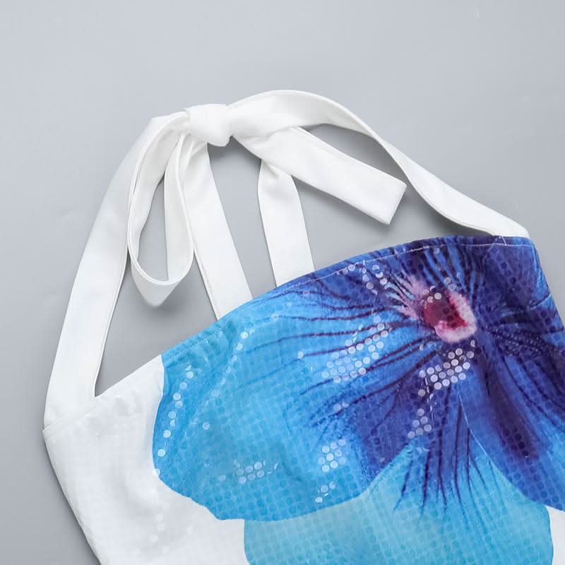 Halter flower print zip-up mini dress