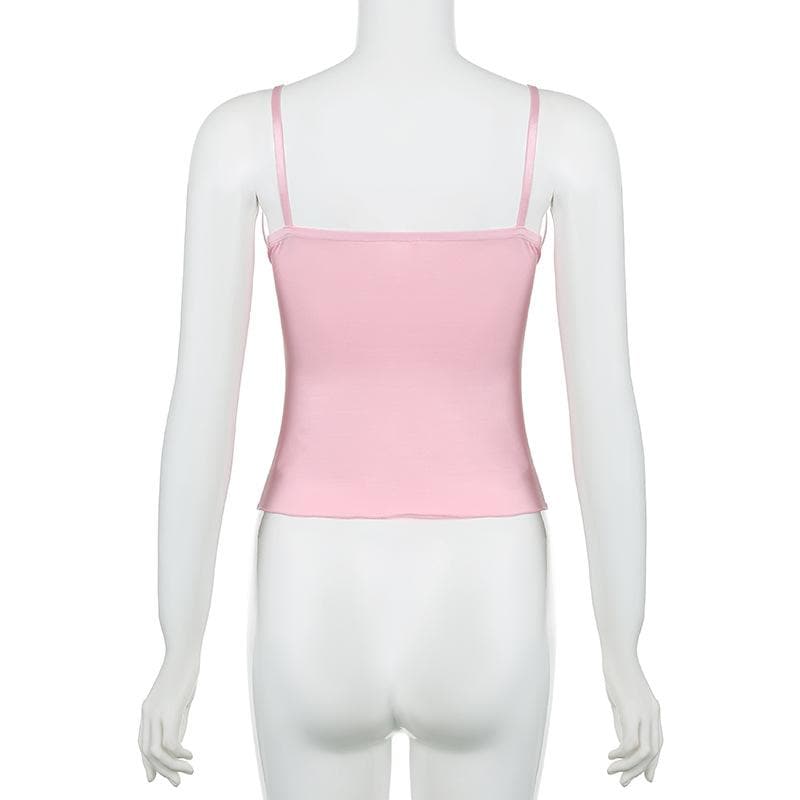 Ribbon bowknot lace hem v neck cami top