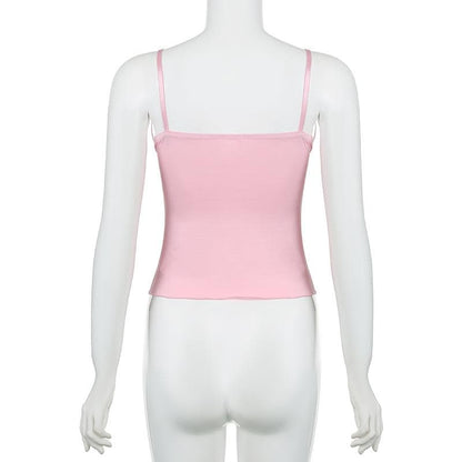 Ribbon bowknot lace hem v neck cami top