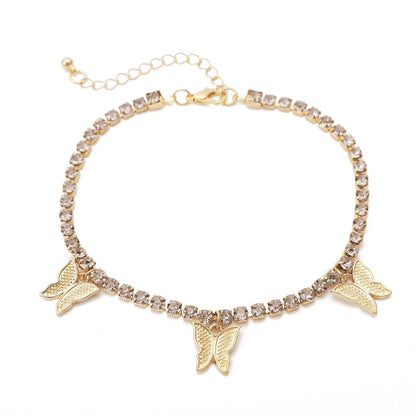 Butterfly pendant rhinestone anklet