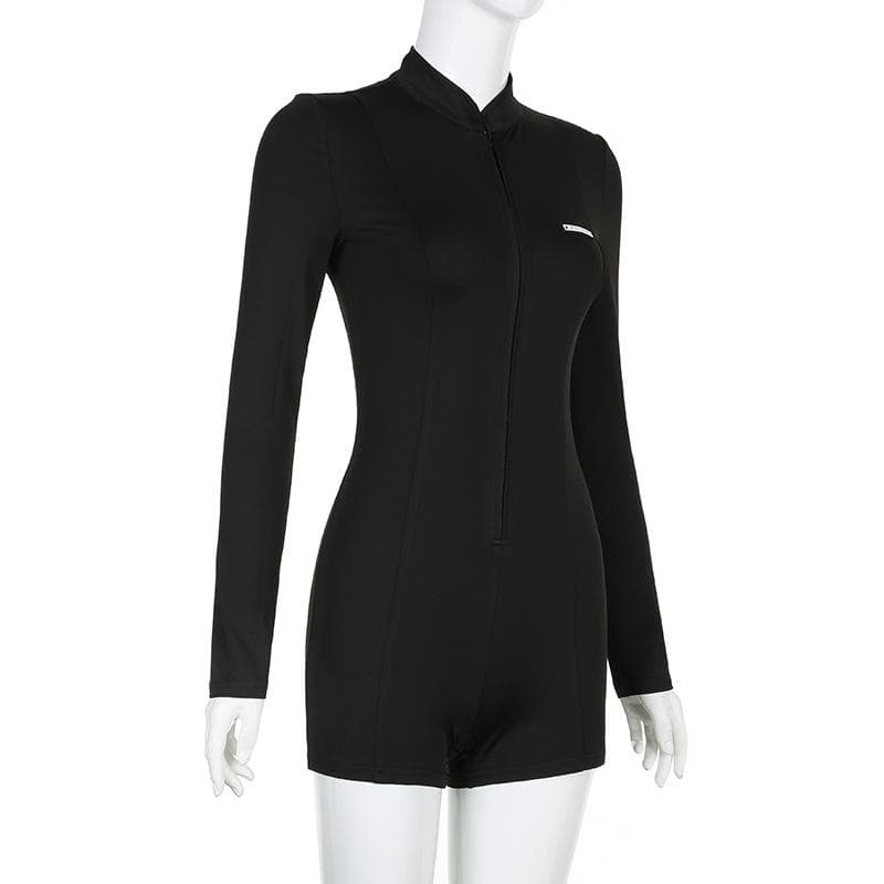 Long sleeve zip-up solid romper