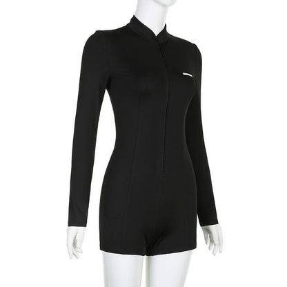Long sleeve zip-up solid romper